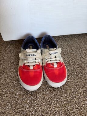 Sperry Kids Red and Cream Velcro Boat Sneakers